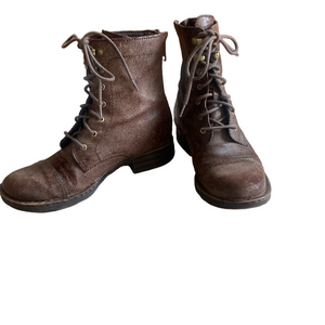 Born Kelisa Boots Womens Size 6M Brown Distressed Oiled Suede Lace Up zip back